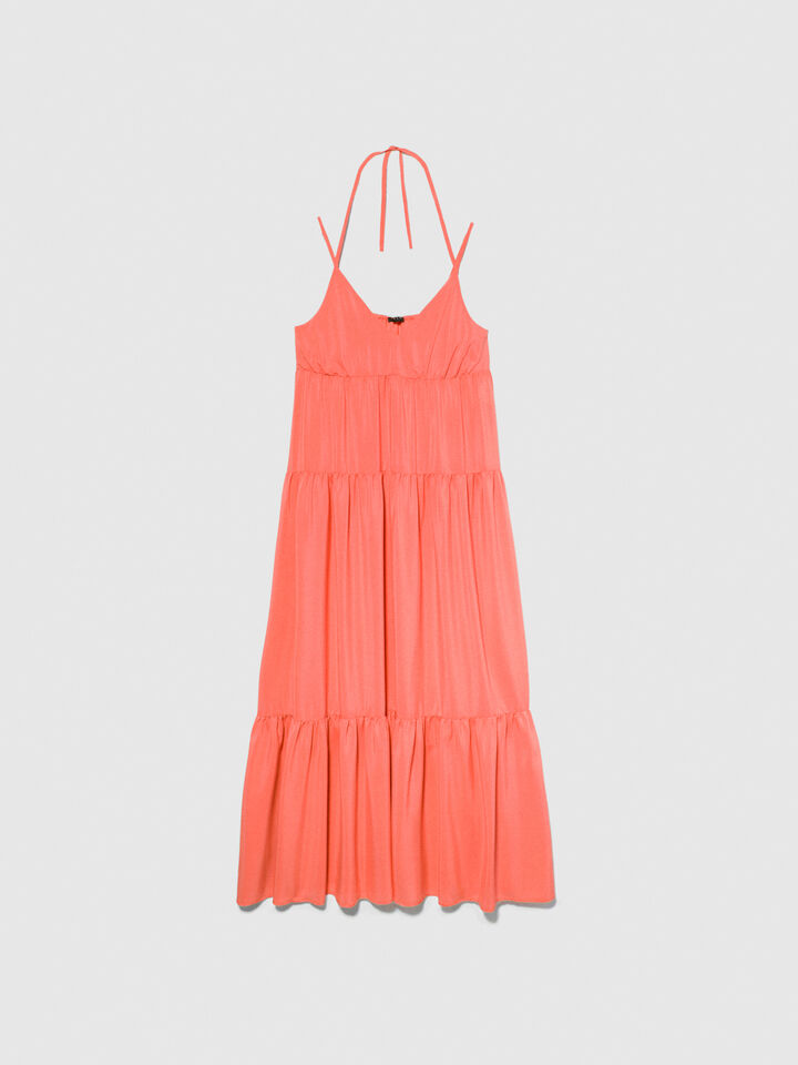Long dress with ruffle - women's long dresses - Coral | Sisley image number 6